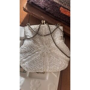 Vtg Mcm Handmade White Beaded Made In Hong Kong 6x6" Gold 60s Evening Purse